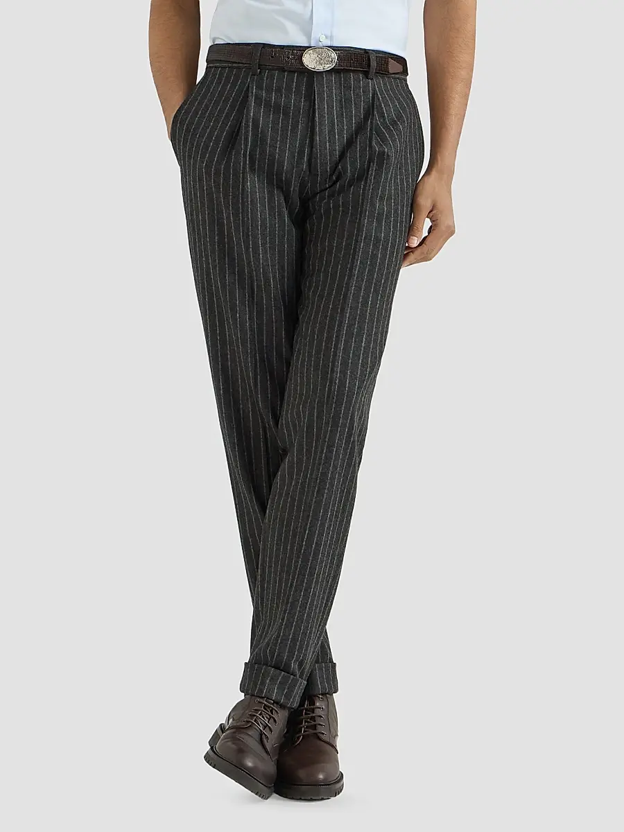 Brunello Cucinelli Men's Virgin Wool and Cashmere Chalk Stripe Flannel Trousers | Thumbnail 3