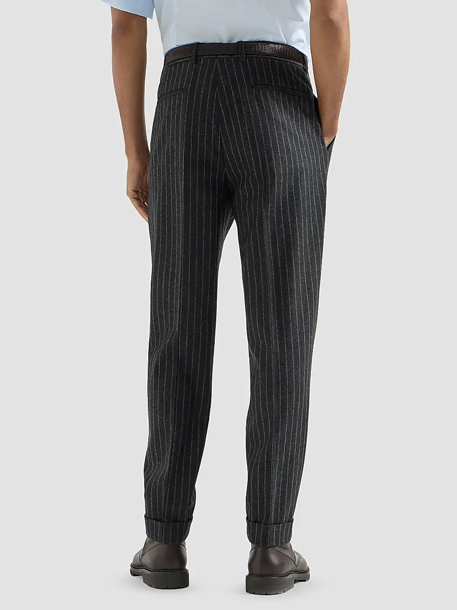 Brunello Cucinelli Men's Virgin Wool and Cashmere Chalk Stripe Flannel Trousers | Thumbnail 5