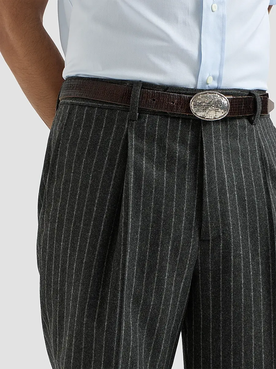 Brunello Cucinelli Men's Virgin Wool and Cashmere Chalk Stripe Flannel Trousers | Thumbnail 6