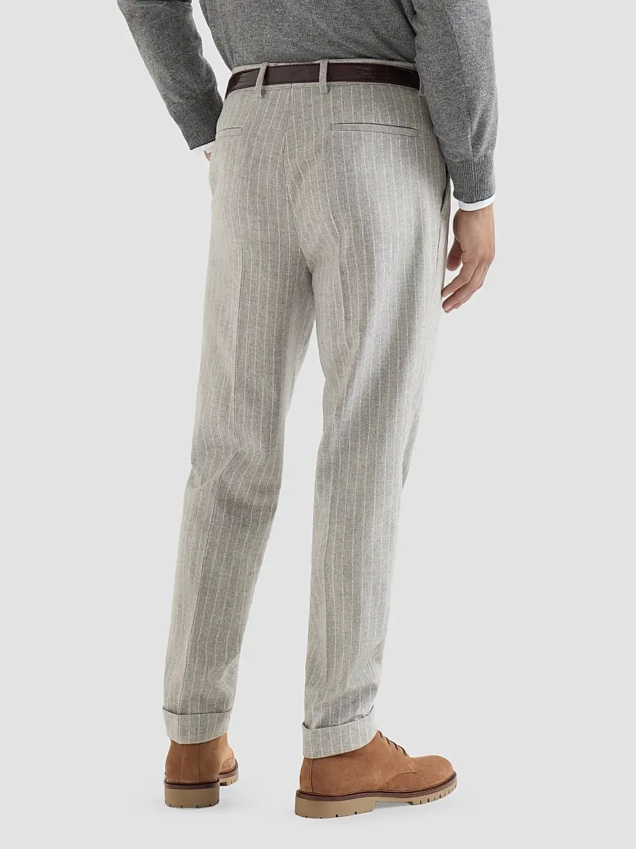 Brunello Cucinelli Men's Virgin Wool and Cashmere Chalk Stripe Flannel Trousers | Thumbnail 5 Brunello Cucinelli Men's Virgin Wool and Cashmere Chalk Stripe Flannel Trousers | Thumbnail 5