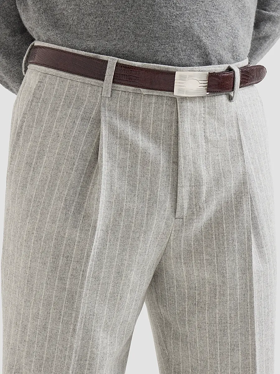 Brunello Cucinelli Men's Virgin Wool and Cashmere Chalk Stripe Flannel Trousers | Thumbnail 6 Brunello Cucinelli Men's Virgin Wool and Cashmere Chalk Stripe Flannel Trousers | Thumbnail 6
