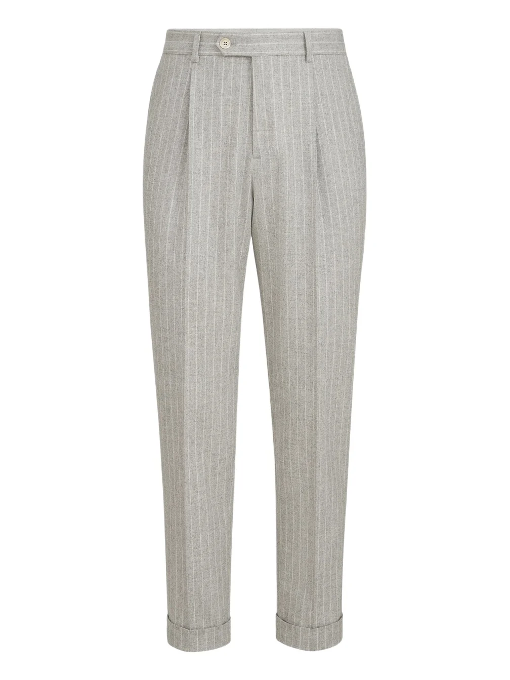 Men's Virgin Wool and Cashmere Chalk Stripe Flannel Trousers