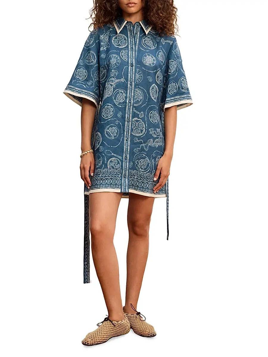 ALÉMAIS Women's Lucky Printed Linen Mini Dress | Thumbnail 2