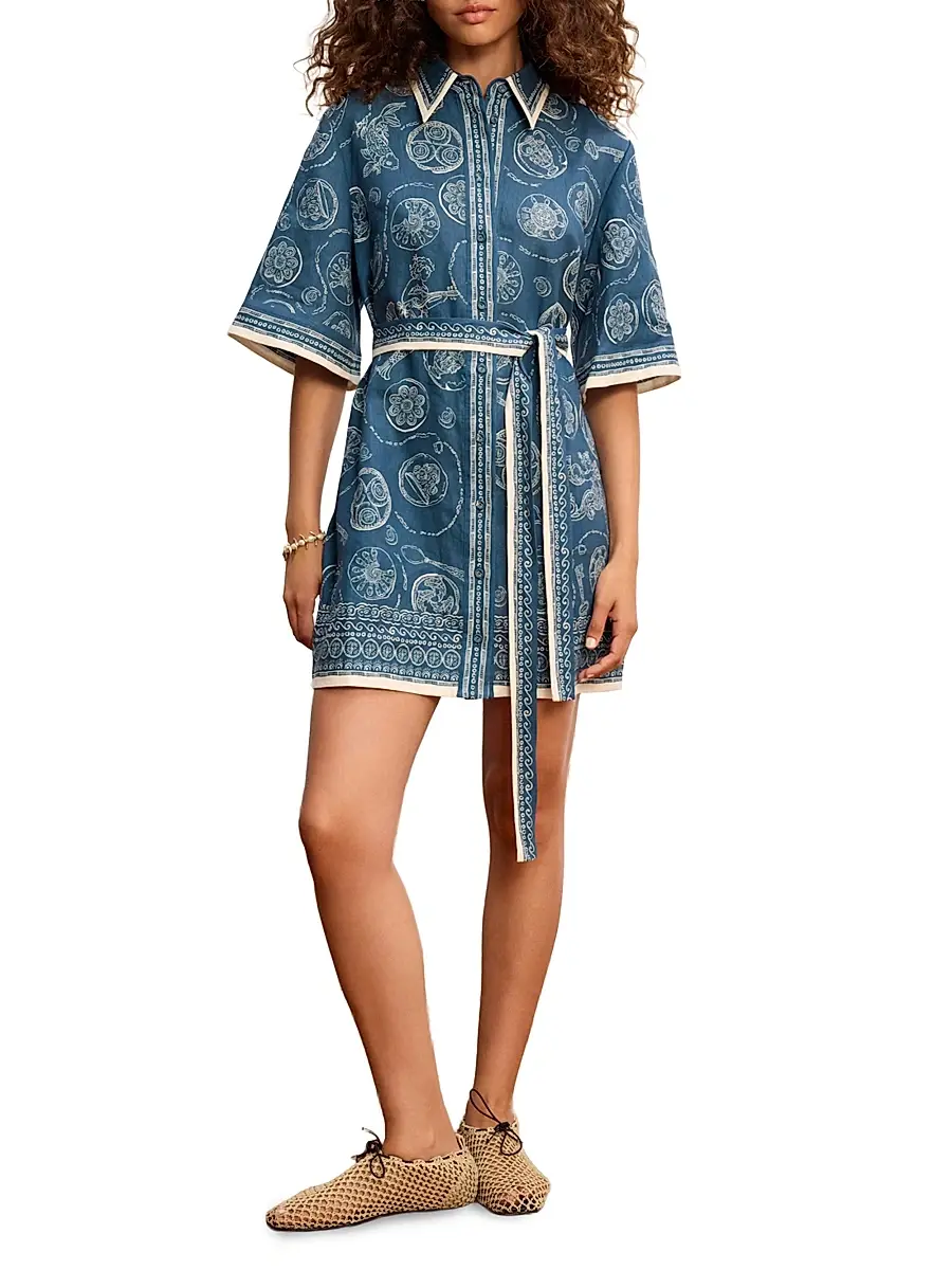ALÉMAIS Women's Lucky Printed Linen Mini Dress | Thumbnail 3