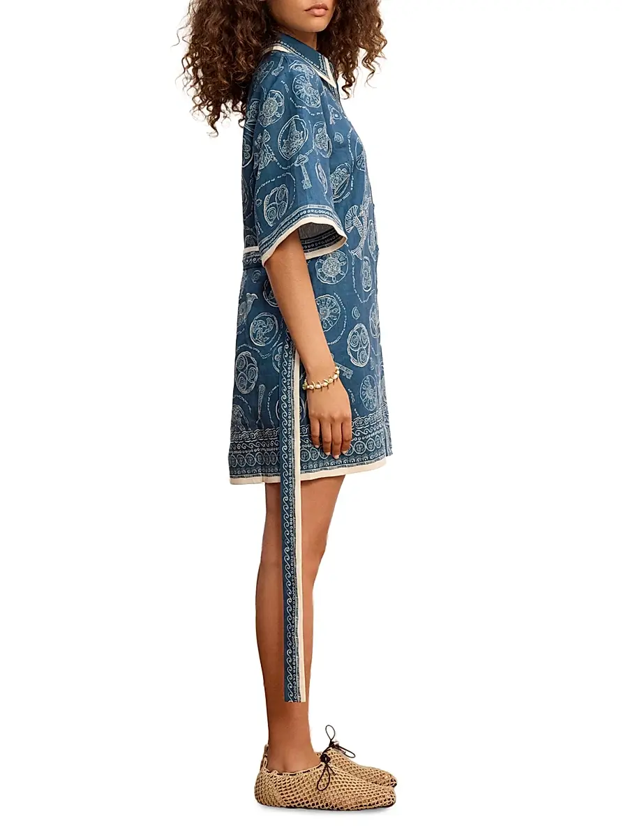 ALÉMAIS Women's Lucky Printed Linen Mini Dress | Thumbnail 4