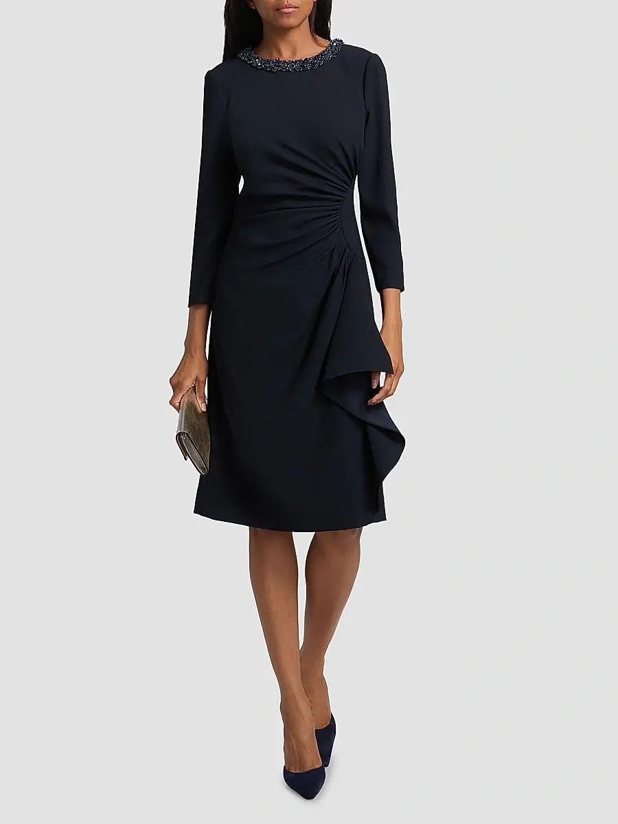 Teri Jon by Rickie Freeman Women's Sequinned Crepe Sheath Knee-Length Dress | Thumbnail 2