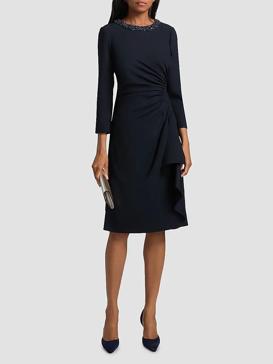 Teri Jon by Rickie Freeman Women's Sequinned Crepe Sheath Knee-Length Dress | Thumbnail 3