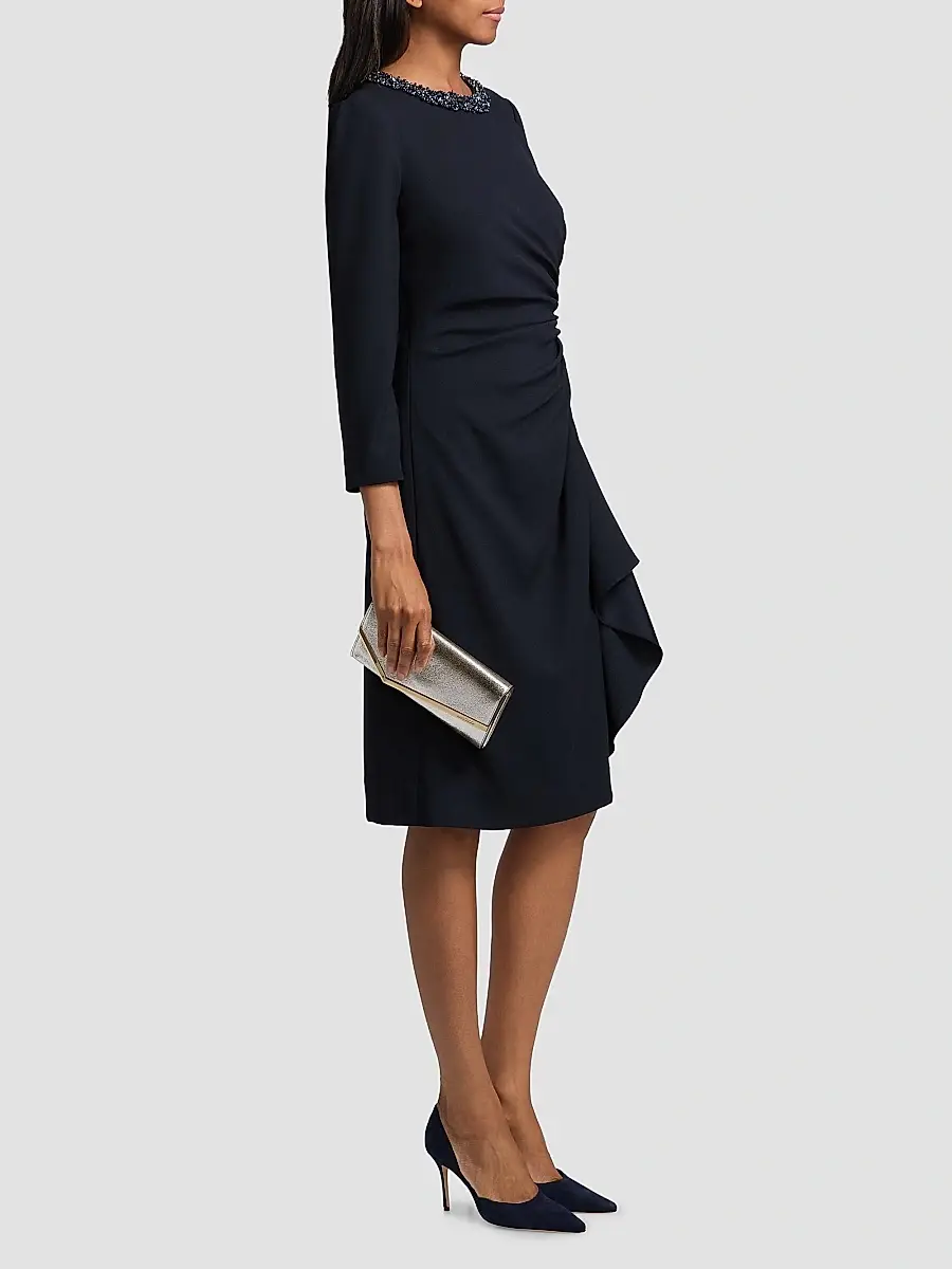 Teri Jon by Rickie Freeman Women's Sequinned Crepe Sheath Knee-Length Dress | Thumbnail 4