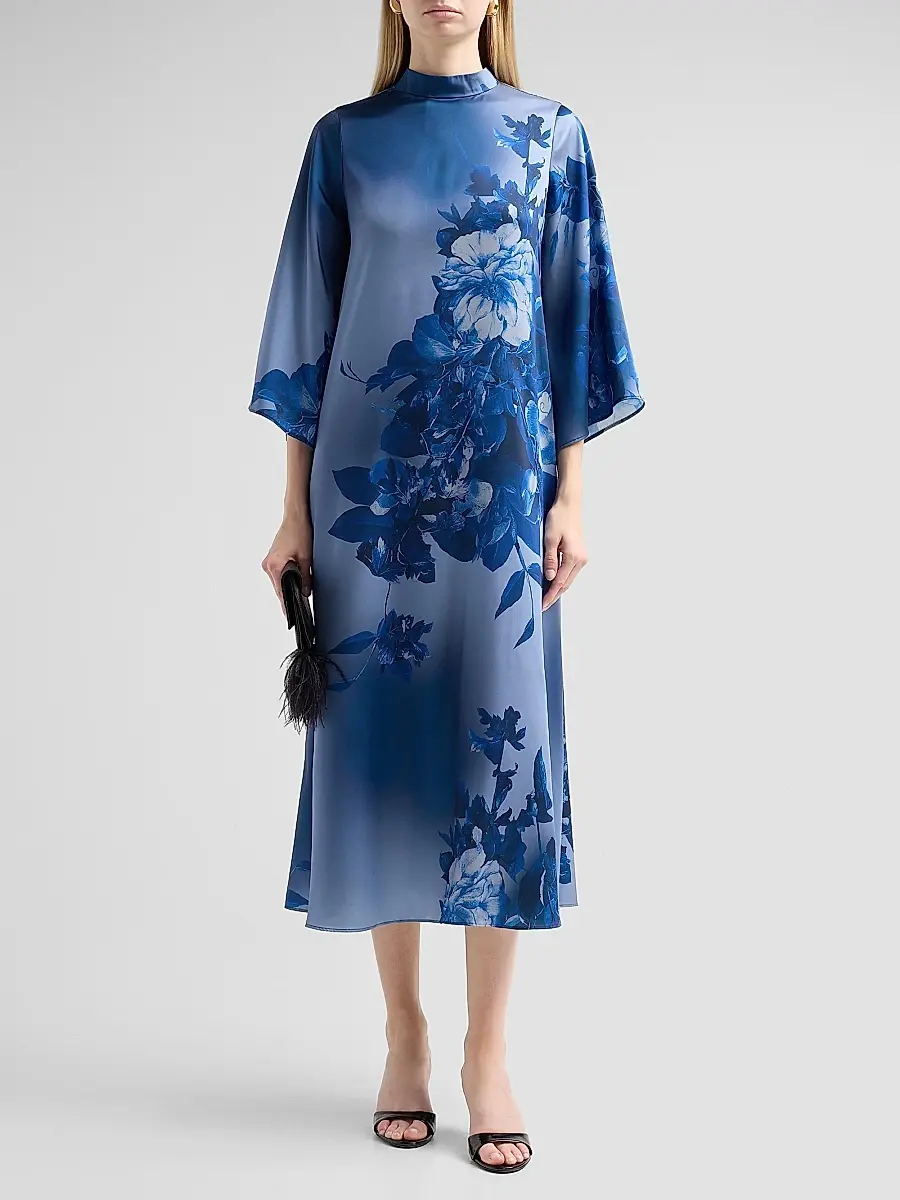 Teri Jon by Rickie Freeman Women's Floral Twill Midi Dress | Thumbnail 2 Teri Jon by Rickie Freeman Women's Floral Twill Midi Dress | Thumbnail 2