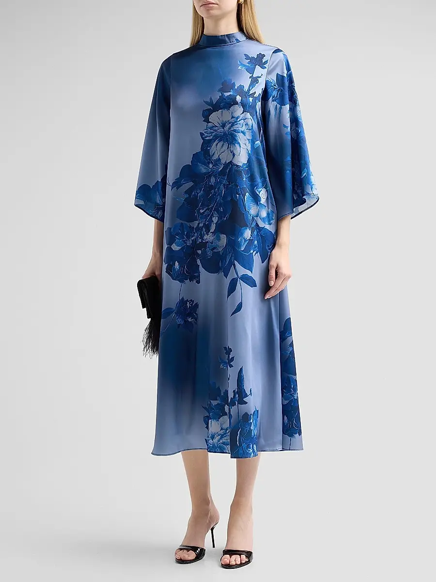Teri Jon by Rickie Freeman Women's Floral Twill Midi Dress | Thumbnail 4 Teri Jon by Rickie Freeman Women's Floral Twill Midi Dress | Thumbnail 4