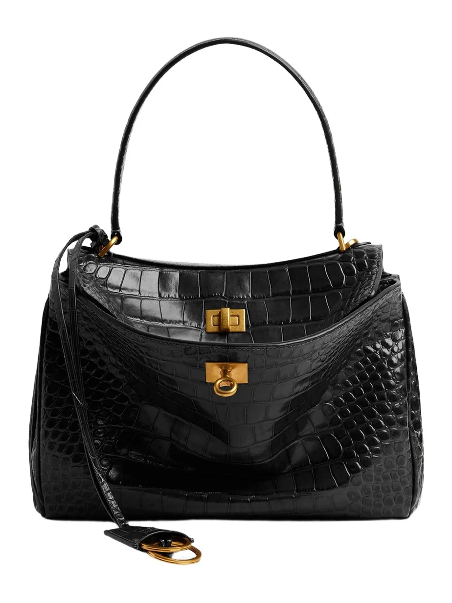 Balenciaga Women's Rodeo Small Crocodile Embossed Shoulder Bag