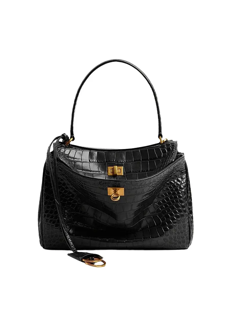 Balenciaga Women's Rodeo Crocodile Embossed Shoulder Bag - Black | Image 1 Balenciaga Women's Rodeo Crocodile Embossed Shoulder Bag - Black | Image 1