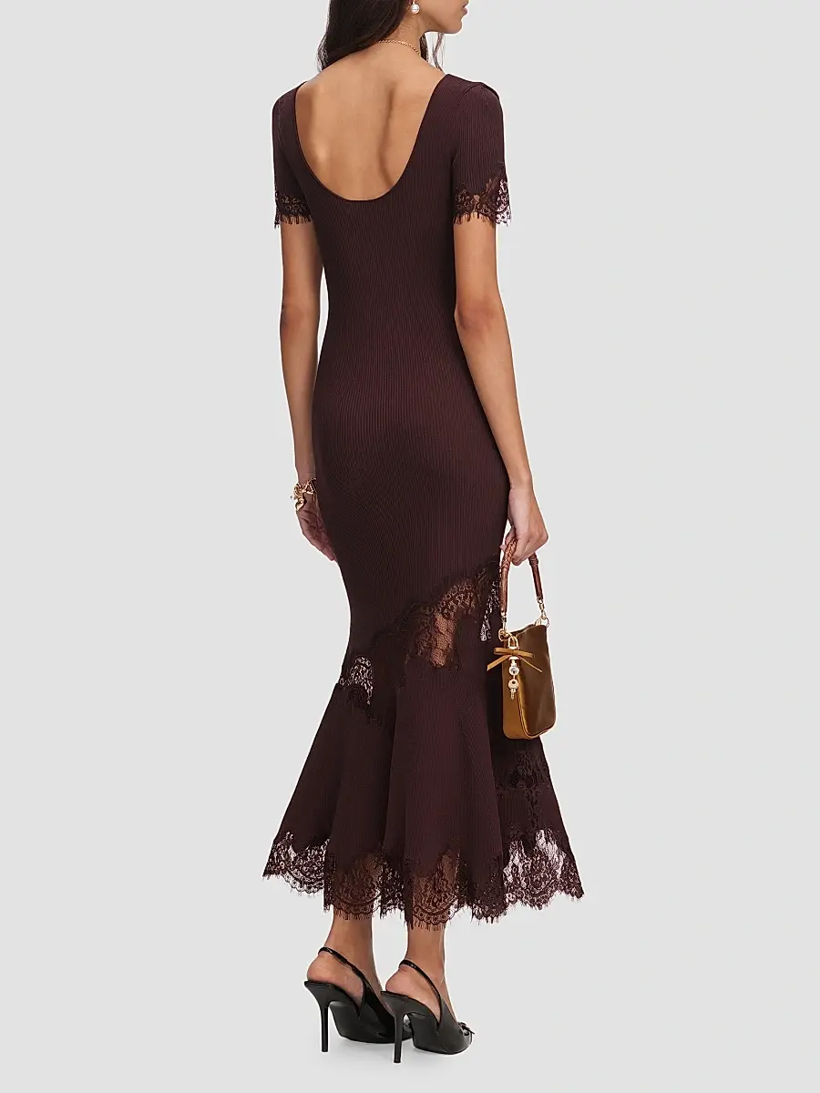 Self-Portrait Women's Lace-Trim Rib-Knit Midi Dress | Thumbnail 3