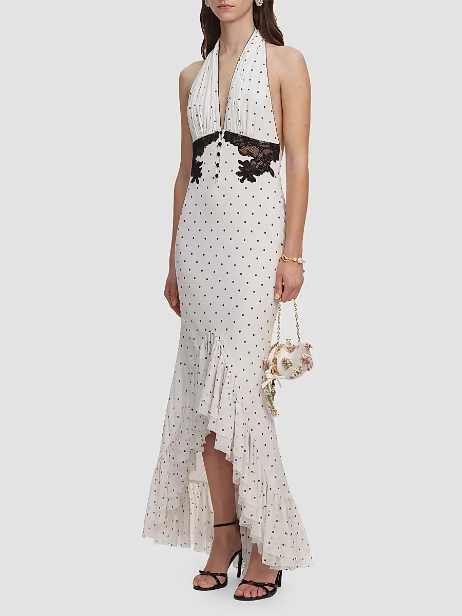 Self-Portrait Women's Polka Dot Halterneck High-Low Maxi Dress | Thumbnail 4 Self-Portrait Women's Polka Dot Halterneck High-Low Maxi Dress | Thumbnail 4
