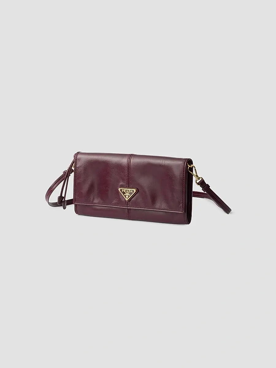 Prada Women's Leather Wallet with Shoulder Strap - Dark Red | Thumbnail 2 Prada Women's Leather Wallet with Shoulder Strap - Dark Red | Thumbnail 2