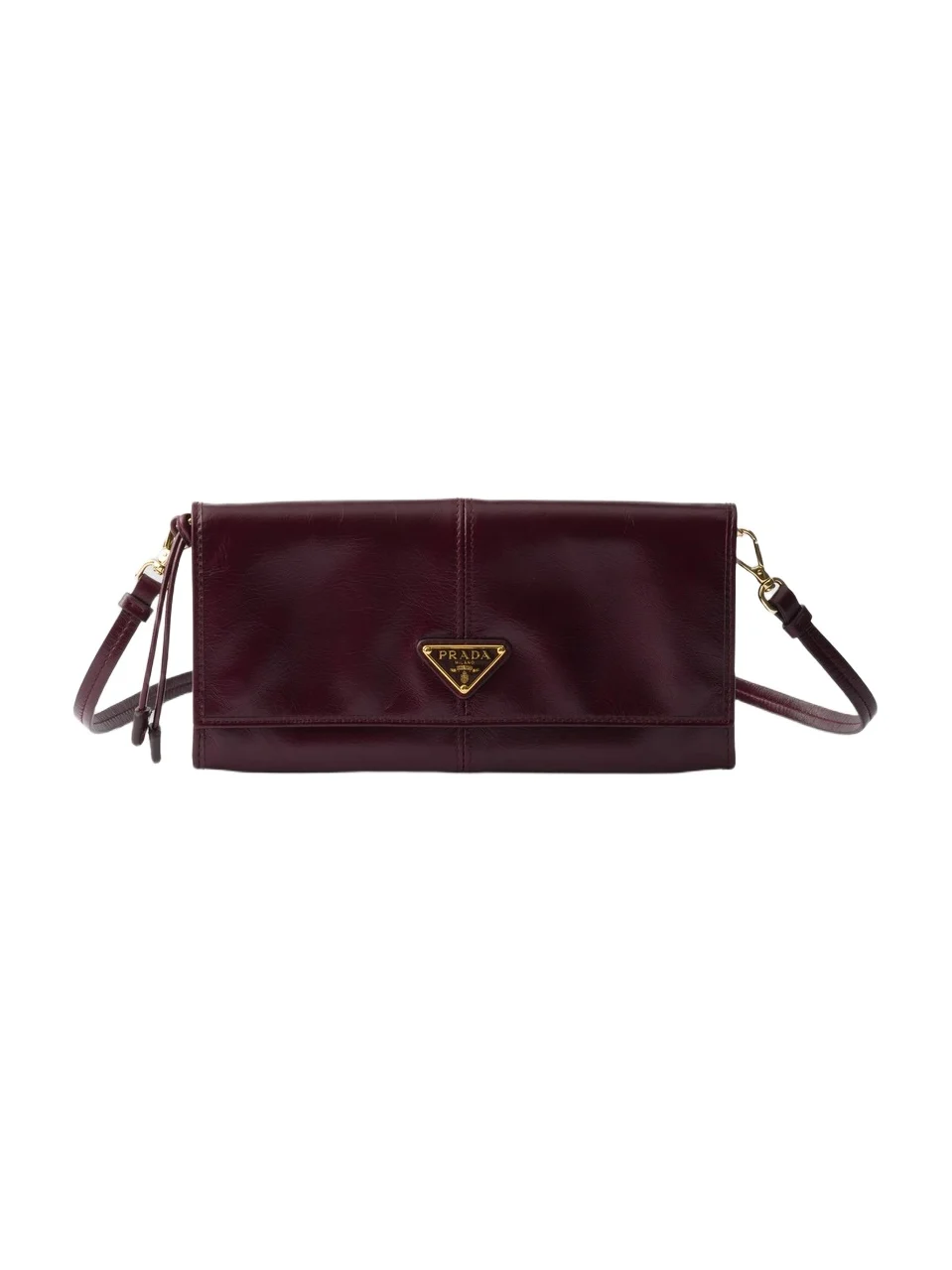 Prada Women's Leather Wallet with Shoulder Strap - Dark Red
