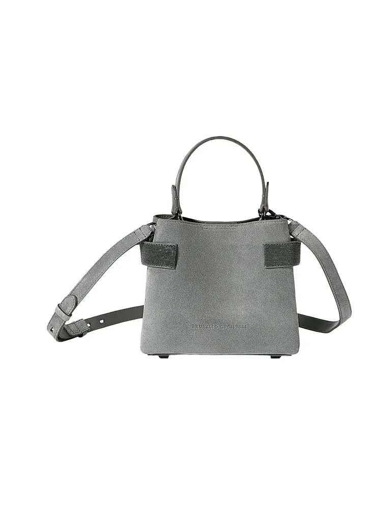 Brunello Cucinelli Women's Essence Top Handle Bag in Suede with Precious Bands - Stone Grey | Image 1 Brunello Cucinelli Women's Essence Top Handle Bag in Suede with Precious Bands - Stone Grey | Image 1