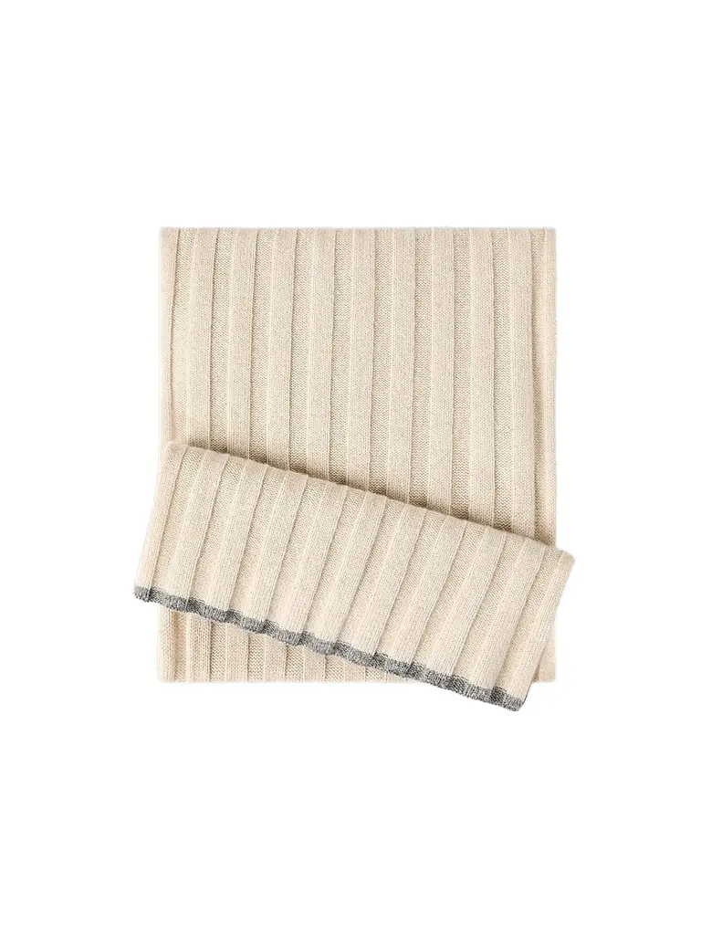 Brunello Cucinelli Men's Cashmere Rib Knit Scarf - Sand | Image 1 Brunello Cucinelli Men's Cashmere Rib Knit Scarf - Sand | Image 1