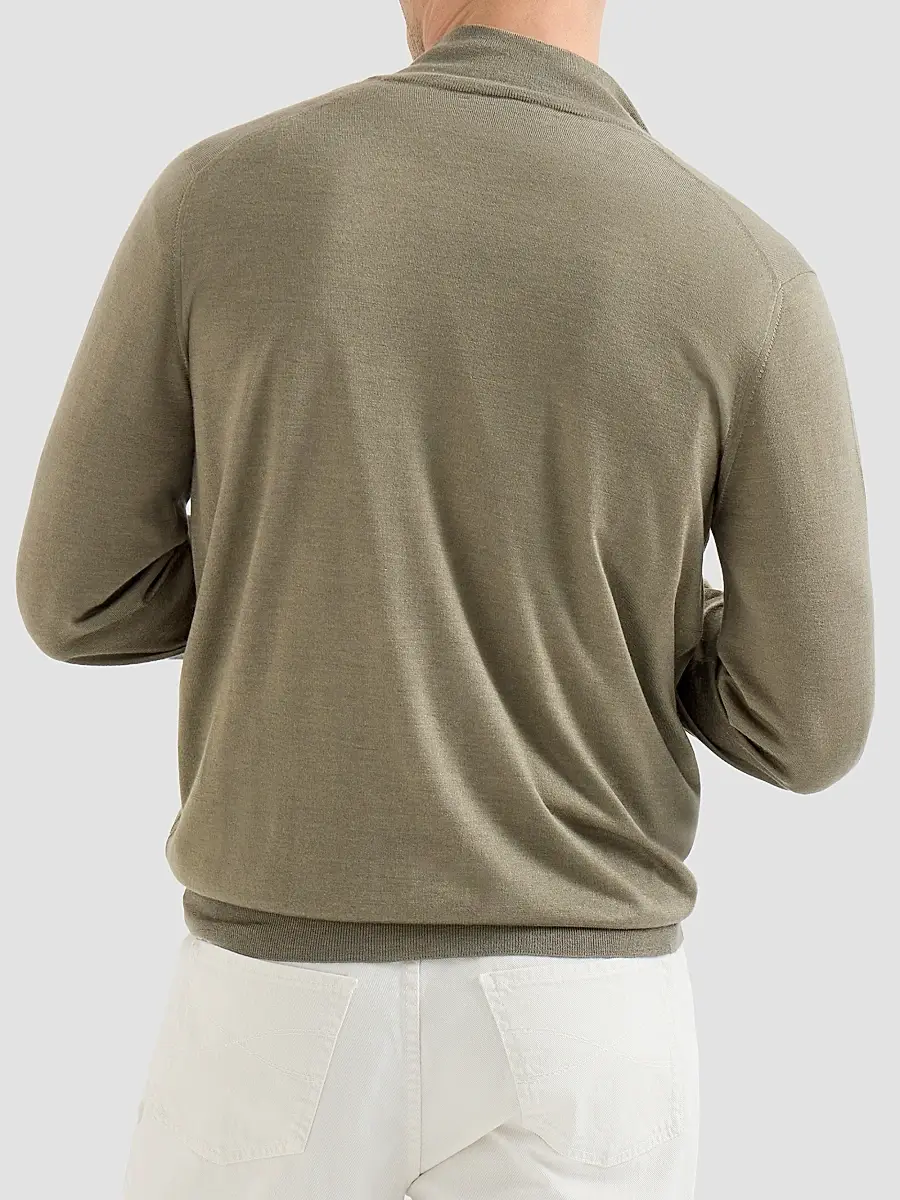 Brunello Cucinelli Men's Cashmere and Silk Lightweight Cardigan with Zipper - Mud | Thumbnail 4