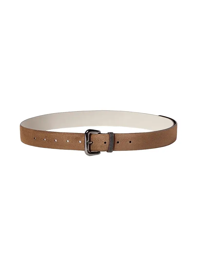 Brunello Cucinelli Women's Suede Belt with Shiny Loop - Caramel | Image 1 Brunello Cucinelli Women's Suede Belt with Shiny Loop - Caramel | Image 1
