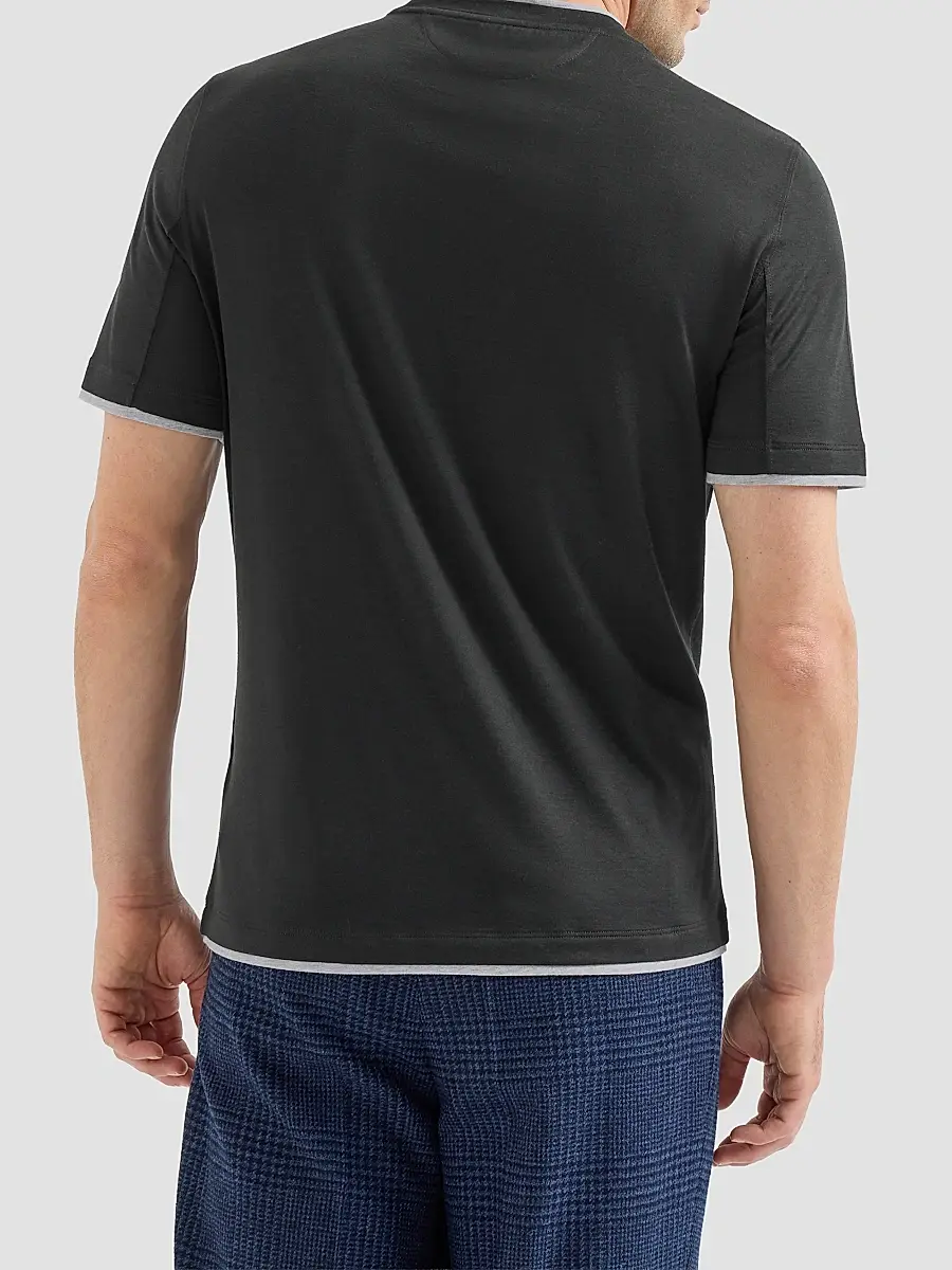 Brunello Cucinelli Men's Silk and Cotton Lightweight Jersey Crew-Neck T Shirt | Thumbnail 4 Brunello Cucinelli Men's Silk and Cotton Lightweight Jersey Crew-Neck T Shirt | Thumbnail 4
