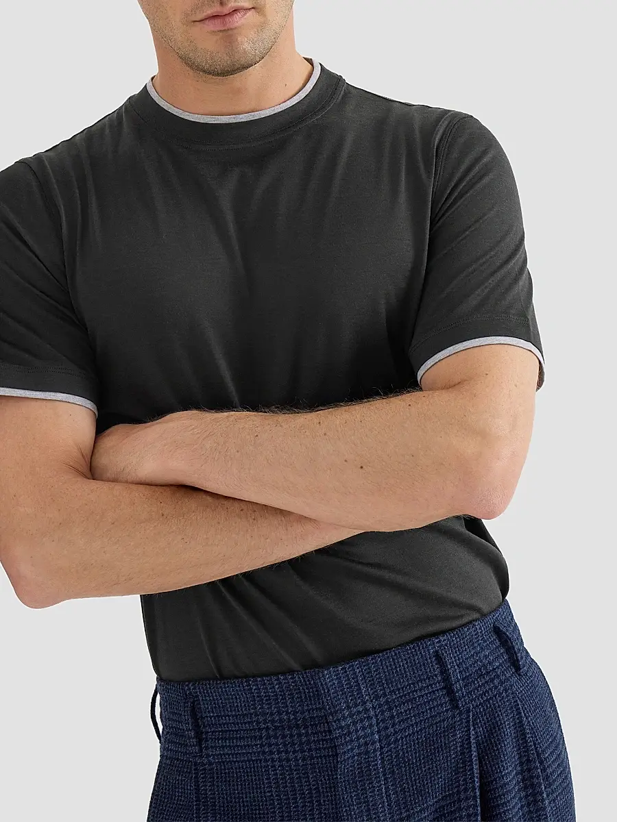 Brunello Cucinelli Men's Silk and Cotton Lightweight Jersey Crew-Neck T Shirt | Thumbnail 5 Brunello Cucinelli Men's Silk and Cotton Lightweight Jersey Crew-Neck T Shirt | Thumbnail 5