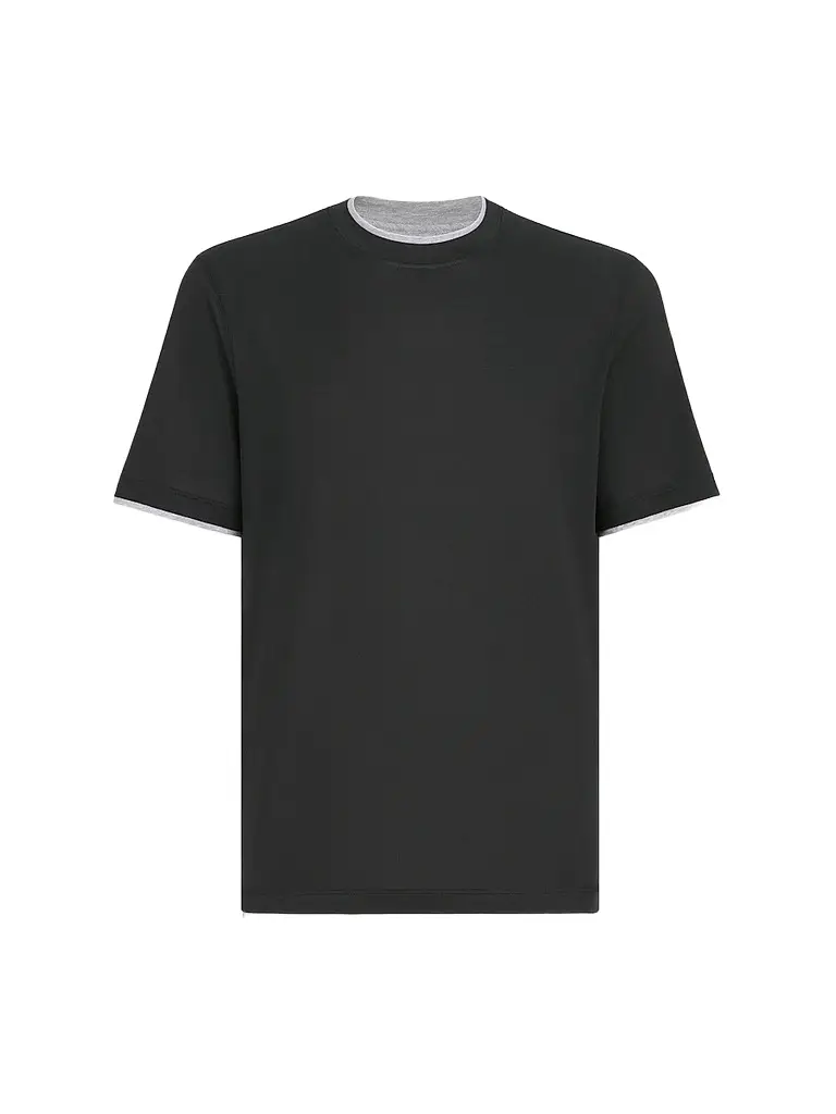 Brunello Cucinelli Men's Silk and Cotton Lightweight Jersey Crew-Neck T Shirt - Black | Image 1 Brunello Cucinelli Men's Silk and Cotton Lightweight Jersey Crew-Neck T Shirt - Black | Image 1