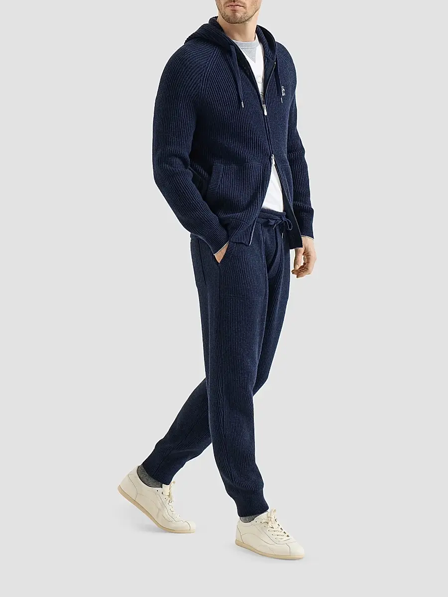 Brunello Cucinelli Men's Cashmere English Rib Hooded Knit Sweatshirt | Thumbnail 2 Brunello Cucinelli Men's Cashmere English Rib Hooded Knit Sweatshirt | Thumbnail 2
