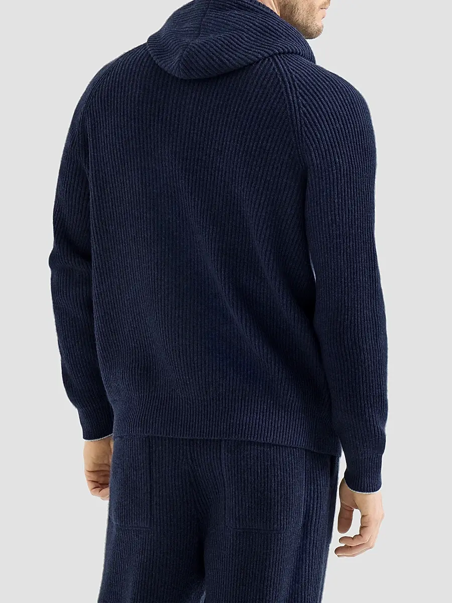 Brunello Cucinelli Men's Cashmere English Rib Hooded Knit Sweatshirt | Thumbnail 4 Brunello Cucinelli Men's Cashmere English Rib Hooded Knit Sweatshirt | Thumbnail 4