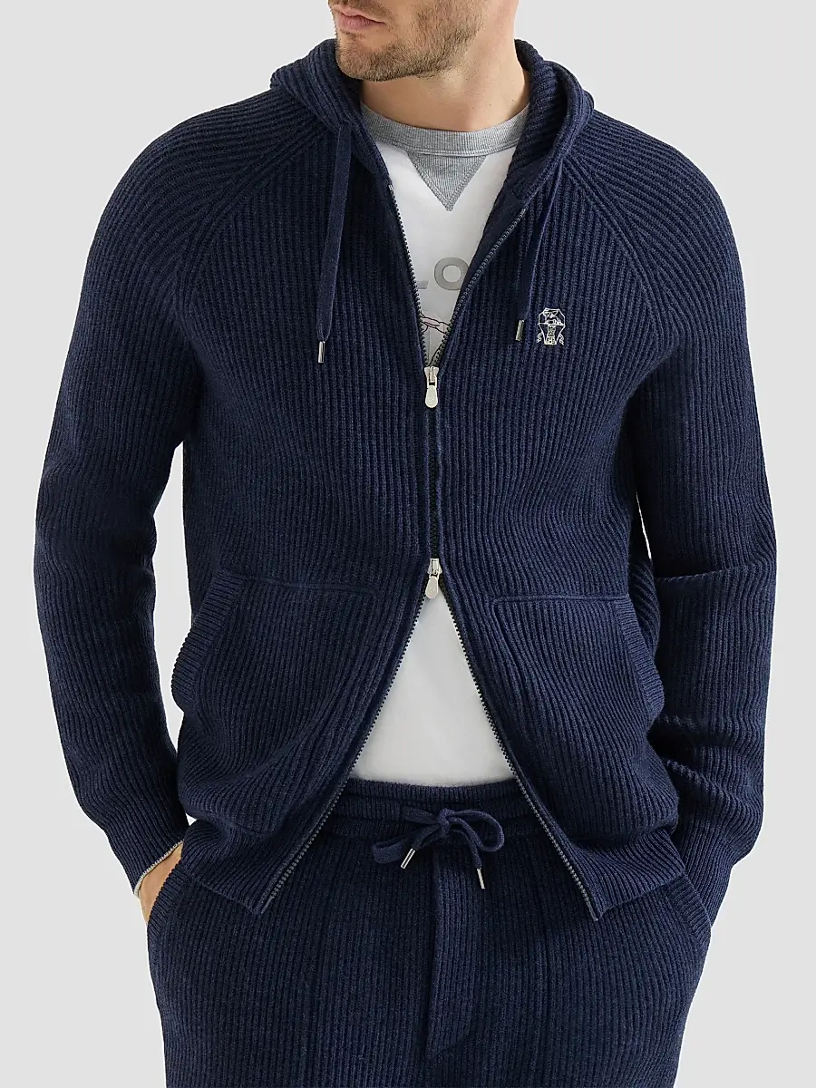 Brunello Cucinelli Men's Cashmere English Rib Hooded Knit Sweatshirt | Thumbnail 5 Brunello Cucinelli Men's Cashmere English Rib Hooded Knit Sweatshirt | Thumbnail 5