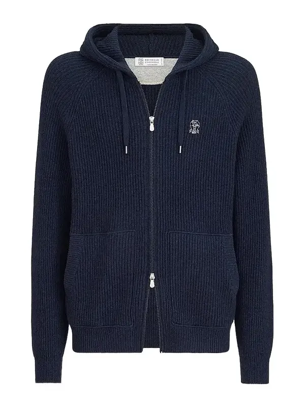 Men's Cashmere English Rib Hooded Knit Sweatshirt