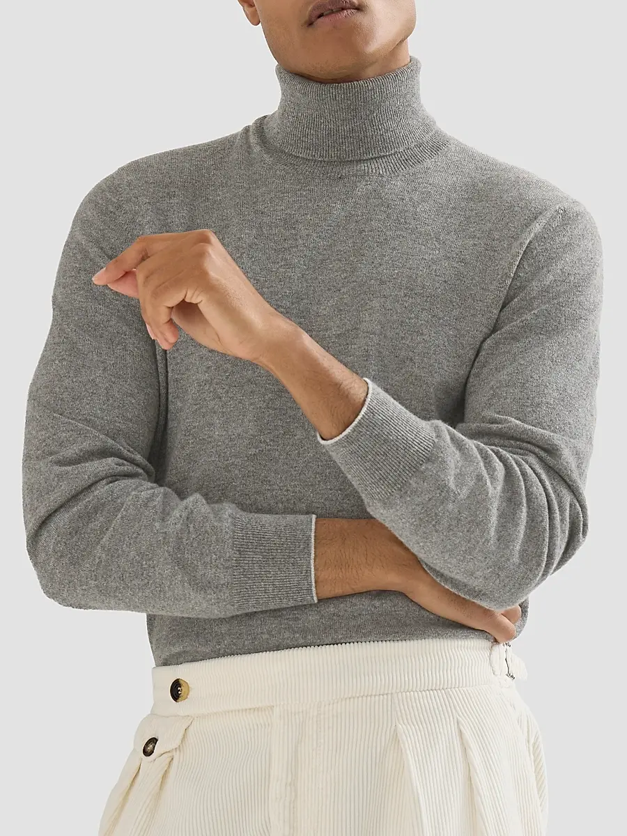 Brunello Cucinelli Men's Cashmere Turtleneck Sweater | Thumbnail 4 Brunello Cucinelli Men's Cashmere Turtleneck Sweater | Thumbnail 4
