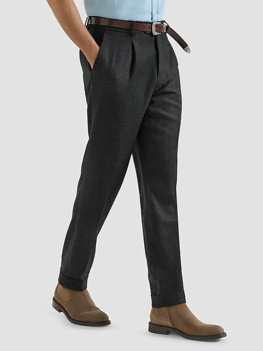 Brunello Cucinelli Men's Virgin Wool Mouliné Twill Trousers with Pleats - Anthracite | Thumbnail 3