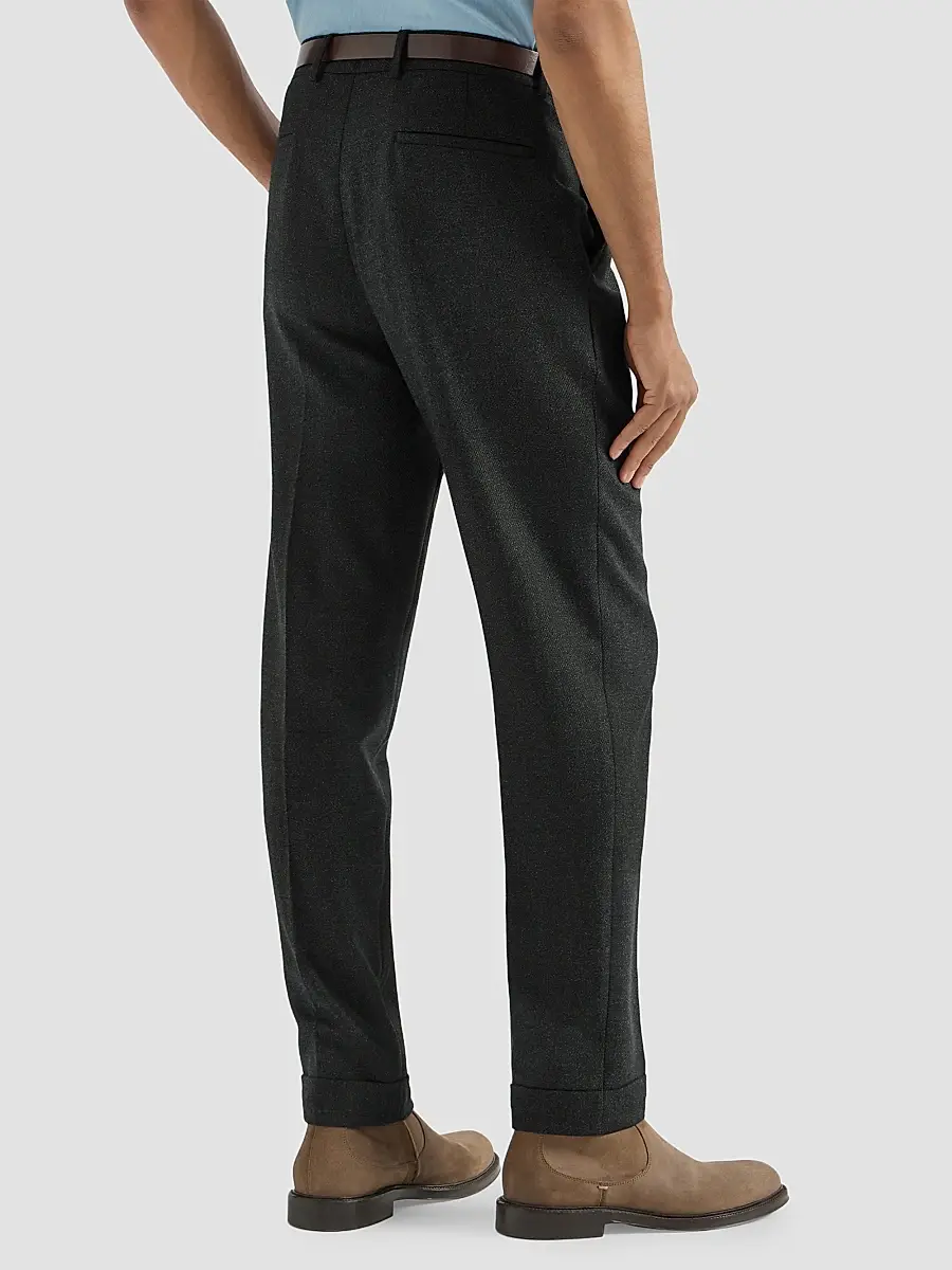 Brunello Cucinelli Men's Virgin Wool Mouliné Twill Trousers with Pleats - Anthracite | Thumbnail 4