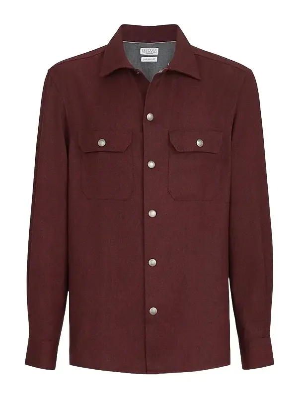 Men's Virgin Wool Flannel Overshirt with Spread Collar - Lava Men's Virgin Wool Flannel Overshirt with Spread Collar - Lava