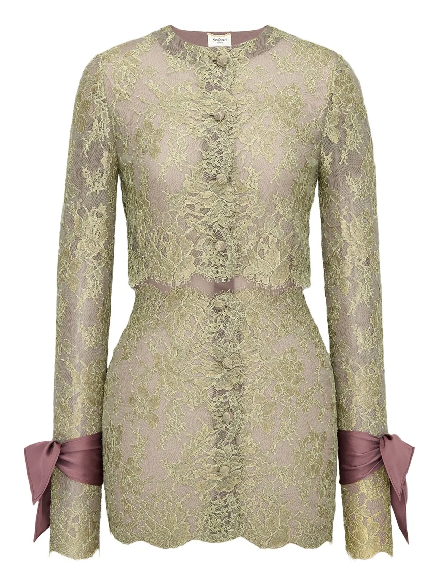 Yves Saint Laurent lavallière-cuff mini dress in lace