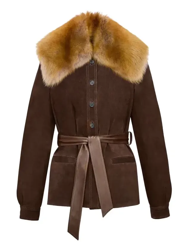 belted jacket in suede and shearling belted jacket in suede and shearling