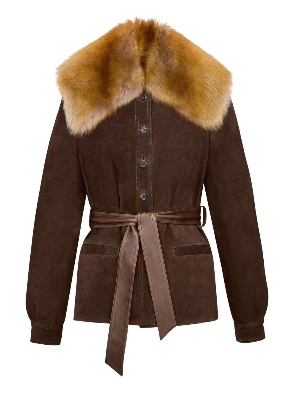belted jacket in suede and shearling belted jacket in suede and shearling