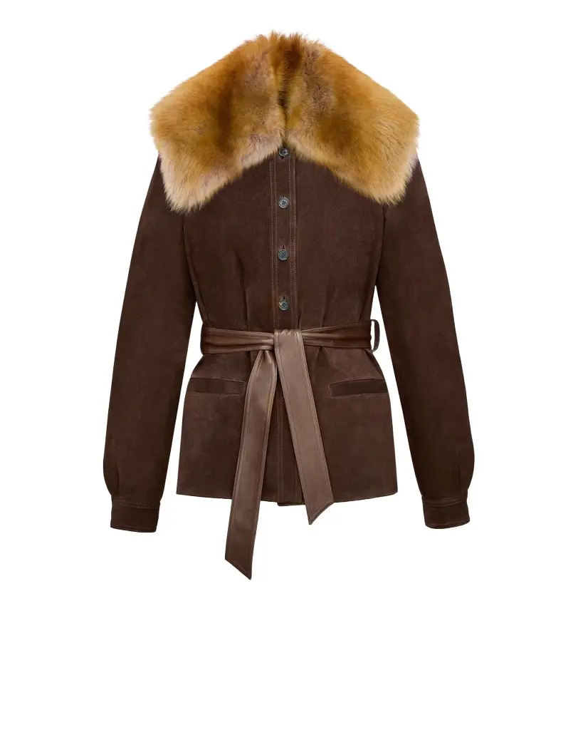 Yves Saint Laurent belted jacket in suede and shearling | Image 1 Yves Saint Laurent belted jacket in suede and shearling | Image 1