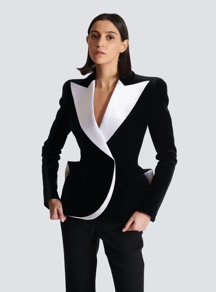 Balmain Structured jacket in velvet and satin | Thumbnail 5