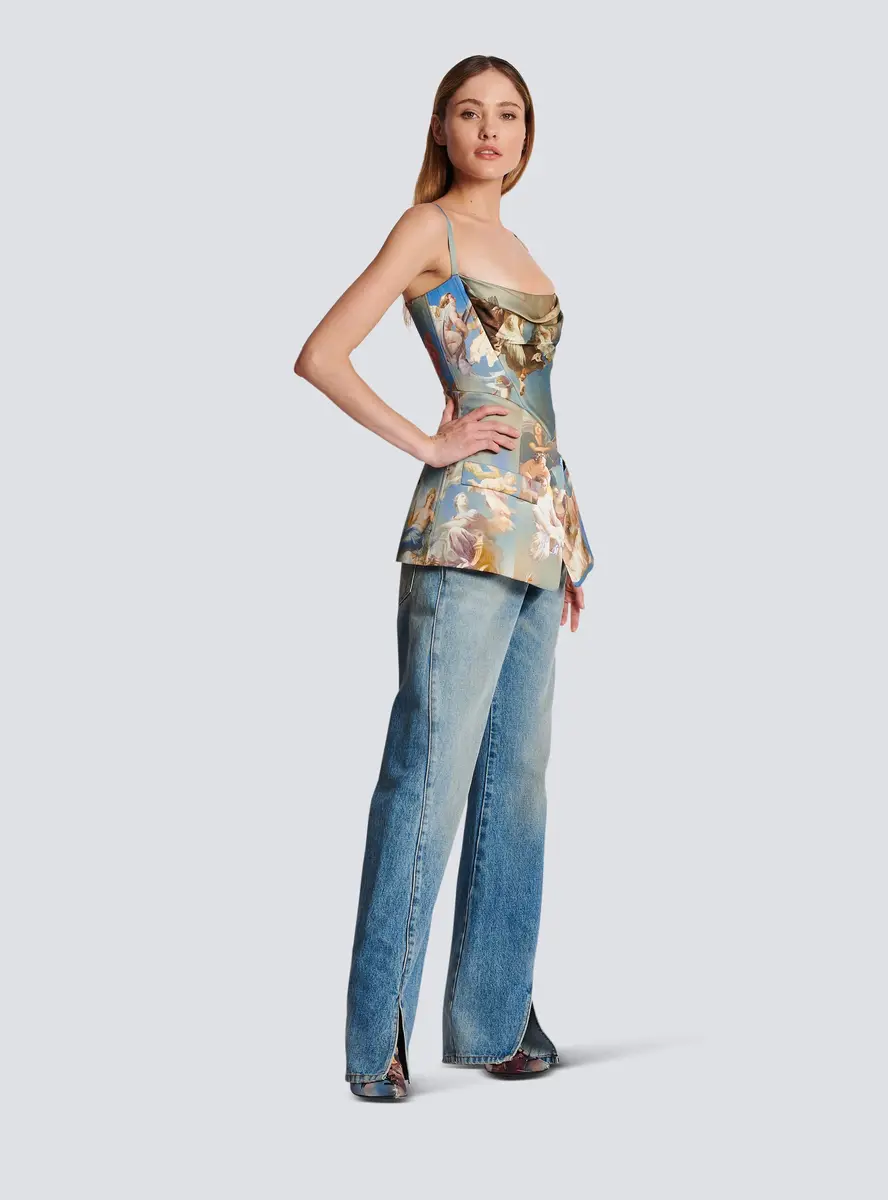 Balmain Sky printed satin corset top | Thumbnail 3 Balmain Sky printed satin corset top | Thumbnail 3