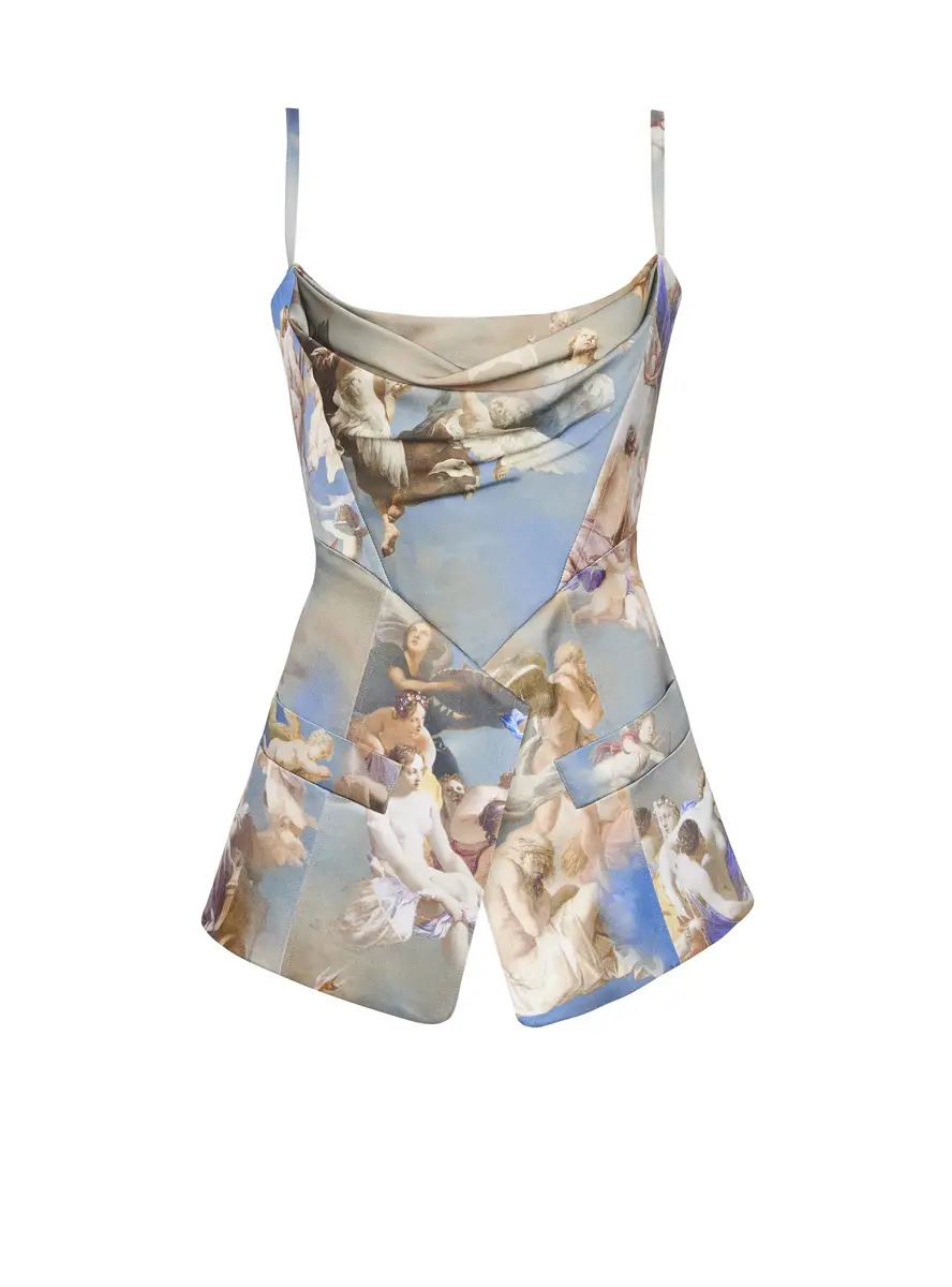Balmain Sky printed satin corset top
