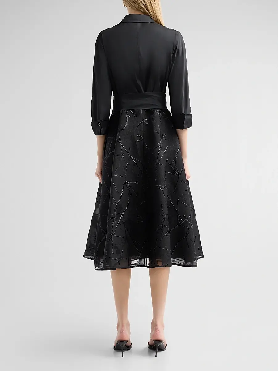 Teri Jon by Rickie Freeman Women's Taffeta Cocktail Midi Shirtdress | Thumbnail 3 Teri Jon by Rickie Freeman Women's Taffeta Cocktail Midi Shirtdress | Thumbnail 3