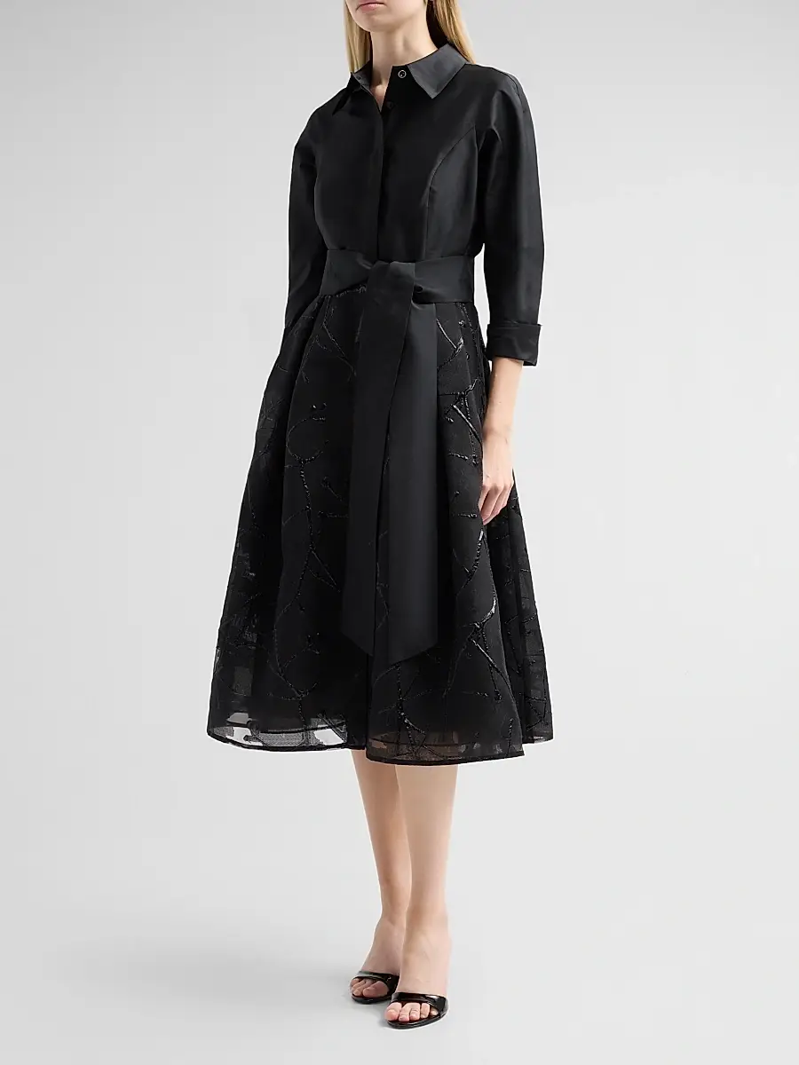 Teri Jon by Rickie Freeman Women's Taffeta Cocktail Midi Shirtdress | Thumbnail 4 Teri Jon by Rickie Freeman Women's Taffeta Cocktail Midi Shirtdress | Thumbnail 4