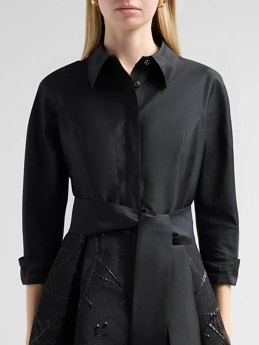 Teri Jon by Rickie Freeman Women's Taffeta Cocktail Midi Shirtdress | Thumbnail 5 Teri Jon by Rickie Freeman Women's Taffeta Cocktail Midi Shirtdress | Thumbnail 5