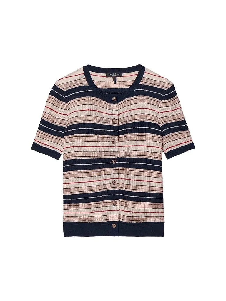 rag & bone Women's Teresa Striped Short-Sleeve Cardigan - Navy Multi - Size XL | Image 1 rag & bone Women's Teresa Striped Short-Sleeve Cardigan - Navy Multi - Size XL | Image 1