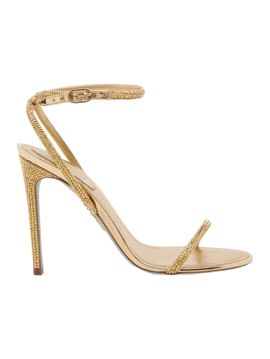 René Caovilla Women's 105MM Crystal-Embellished Satin & Leather Sandals - Golden Satin Calf Aurum Strass