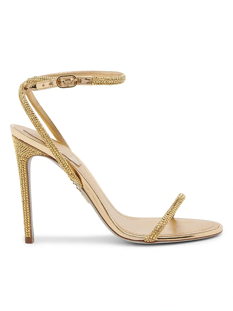 Rene Caovilla Women's 105MM Crystal-Embellished Satin & Leather Sandals - Golden Satin Calf Aurum Strass | Image 1 Rene Caovilla Women's 105MM Crystal-Embellished Satin & Leather Sandals - Golden Satin Calf Aurum Strass | Image 1