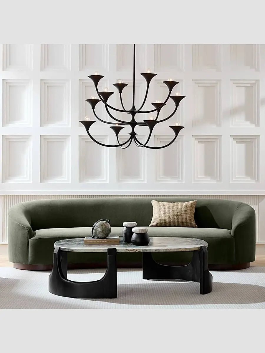 Arteriors Turner Chenille & Walnut Base Curved Sofa | Thumbnail 2 Arteriors Turner Chenille & Walnut Base Curved Sofa | Thumbnail 2