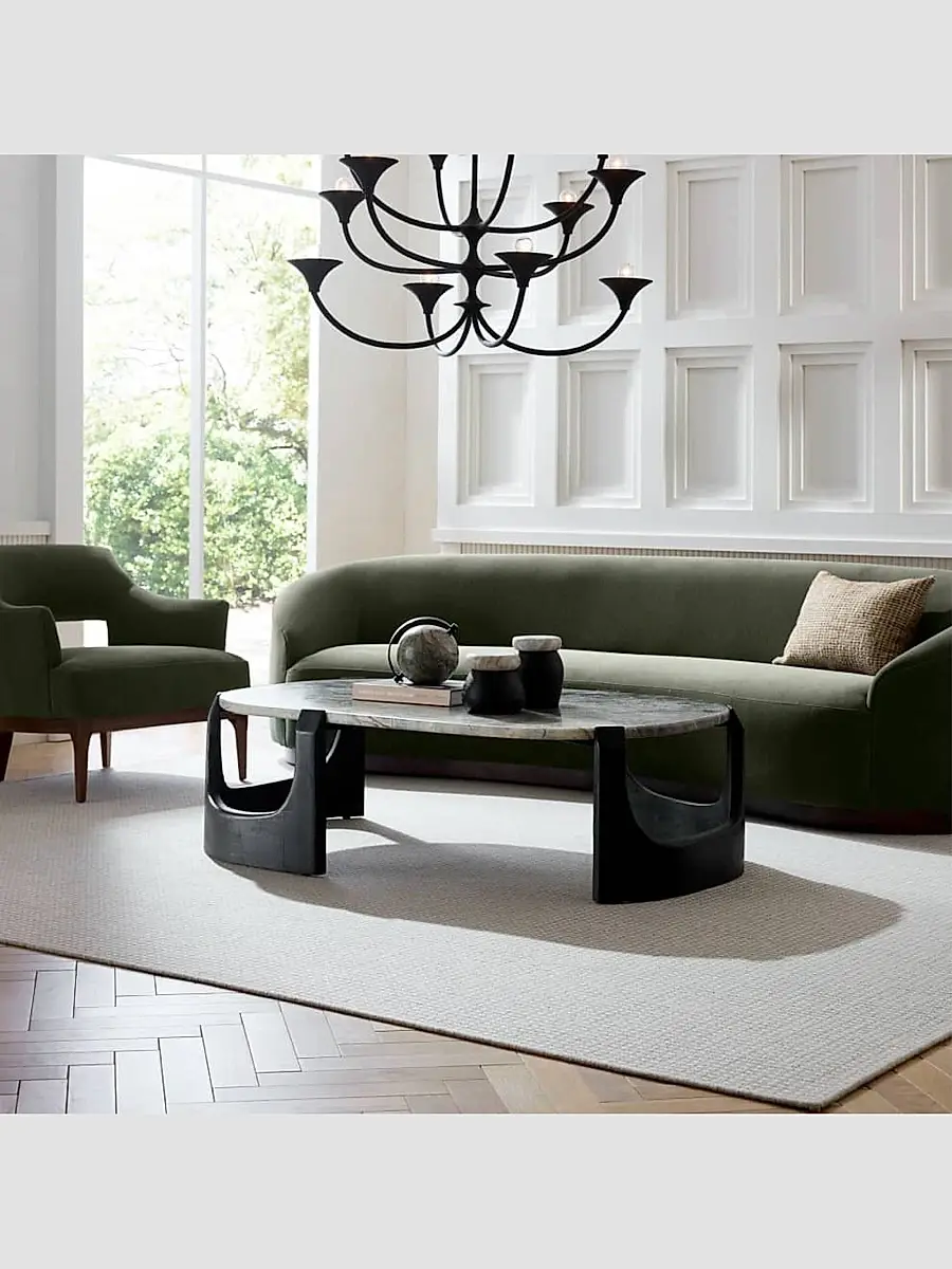 Arteriors Turner Chenille & Walnut Base Curved Sofa | Thumbnail 3 Arteriors Turner Chenille & Walnut Base Curved Sofa | Thumbnail 3